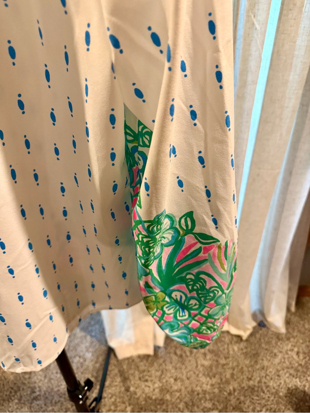 Lilly Pulitzer White Button-Down Shirt with Green and Pink Botanical Border - Picture 3 of 4